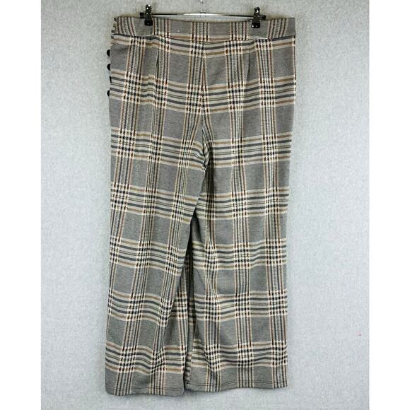 Cato Womans Sz XL Wide Leg Pants Plaid Pull On Comfort Stretch Tan Brown - Picture 4 of 8